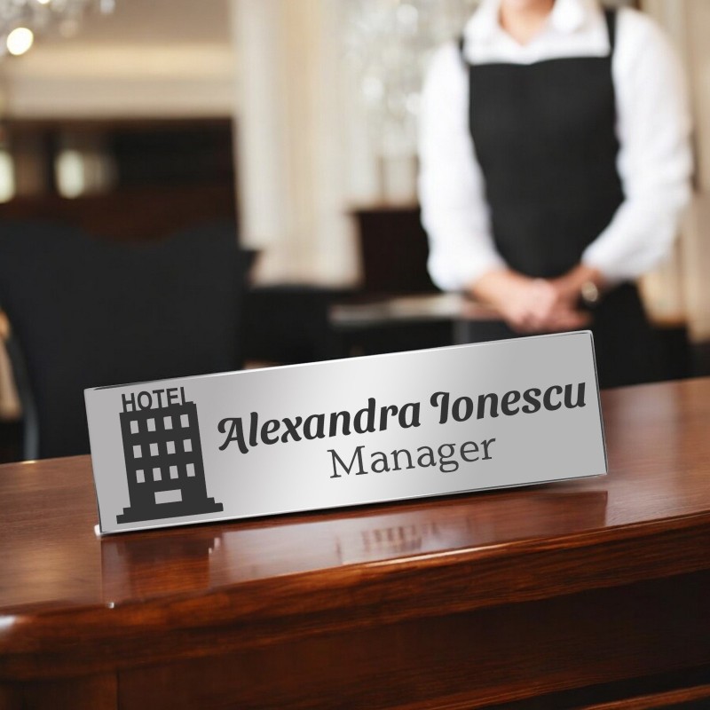 Ecuson Personalizat Inox Argintiu Nume Manager Hotel