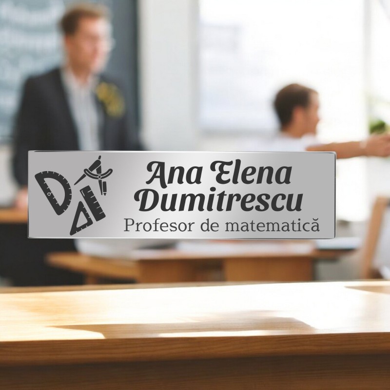                  Ecuson Personalizat Inox Argintiu Nume Profesor Matematica
               