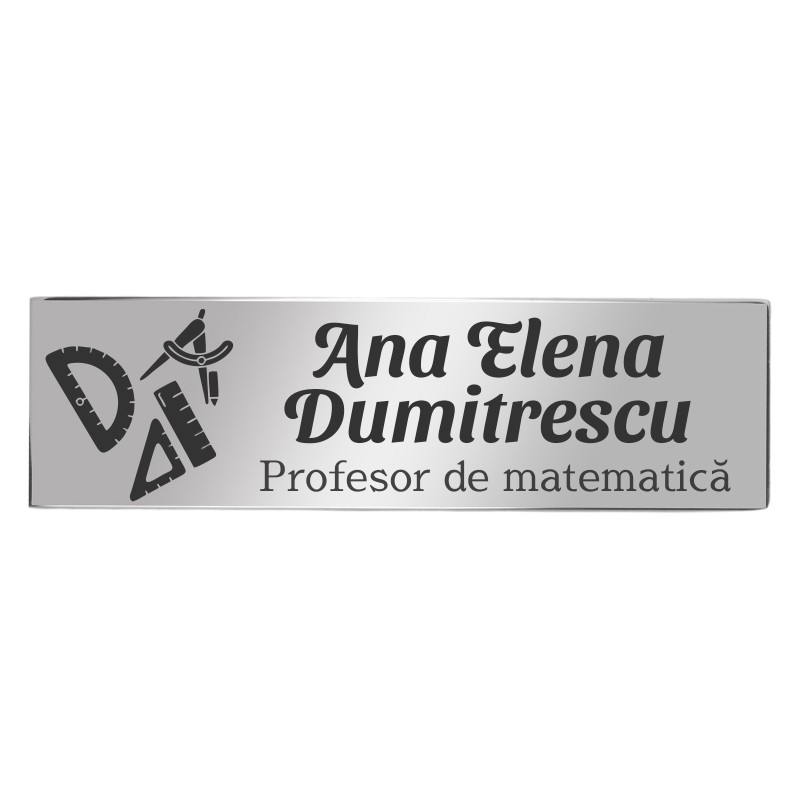 Ecuson Personalizat Inox Argintiu Nume Profesor Matematica