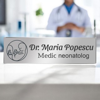 Ecuson Personalizat Inox Argintiu  Nume Doctor Neonatolog