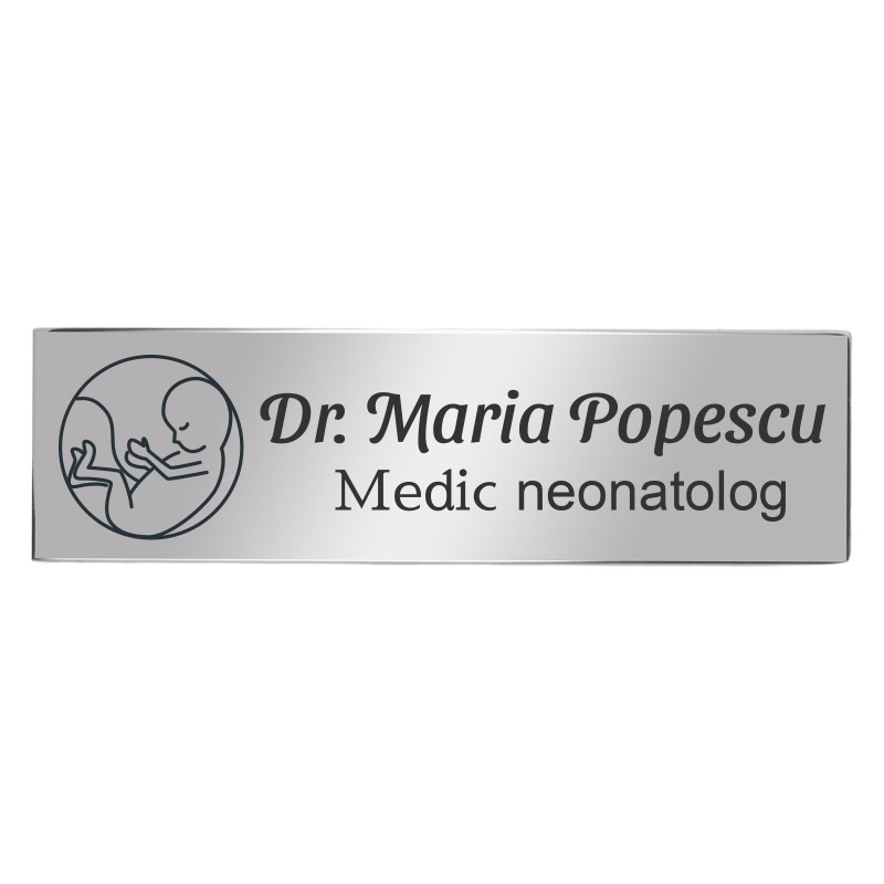 Ecuson Personalizat Inox Argintiu  Nume Doctor Neonatolog