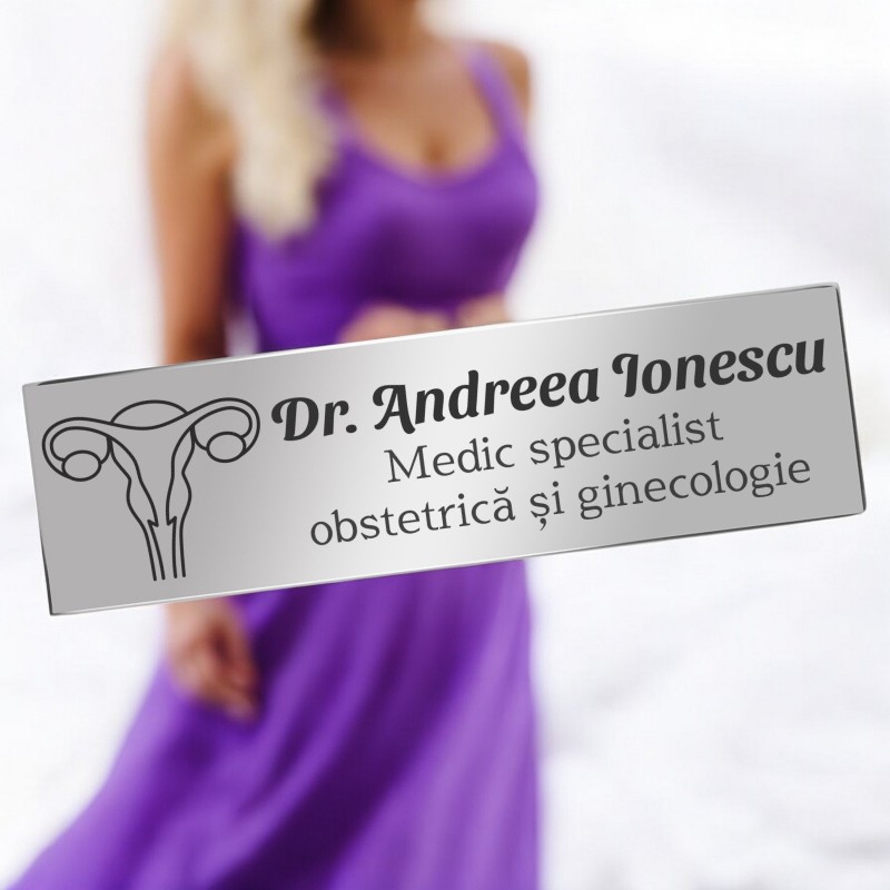 Ecuson Personalizat Inox Argintiu Nume Doctor Ginecolog