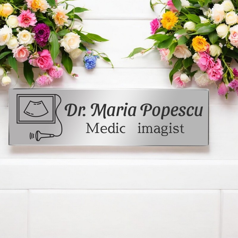Ecuson Personalizat Inox Argintiu Nume Doctor Imagist