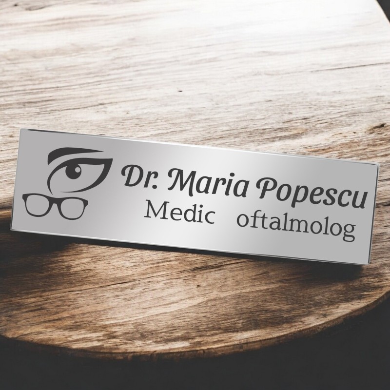 Ecuson Personalizat Inox Argintiu Nume Doctor Oftalmolog