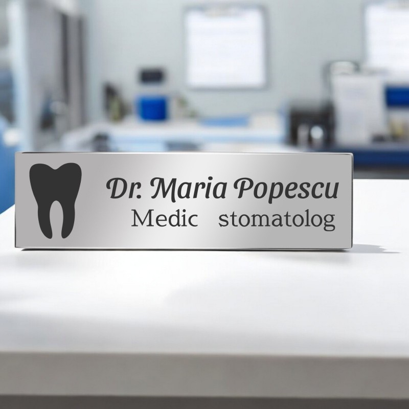                  Ecuson Personalizat Inox Argintiu Nume Doctor Stomatolog
               
