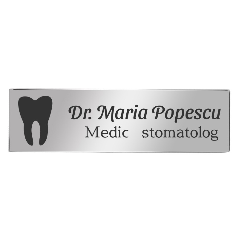 Ecuson Personalizat Inox Argintiu Nume Doctor Stomatolog
