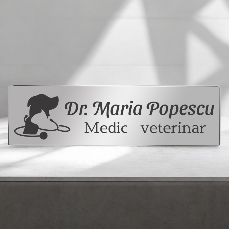 Ecuson Personalizat Inox Argintiu Nume Doctor Veterinar