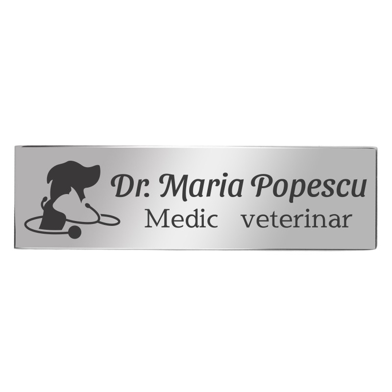 Ecuson Personalizat Inox Argintiu Nume Doctor Veterinar
