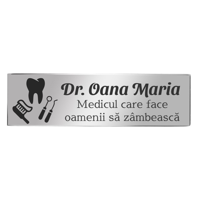 Ecuson Personalizat Inox Argintiu Nume Medic Stomatolog