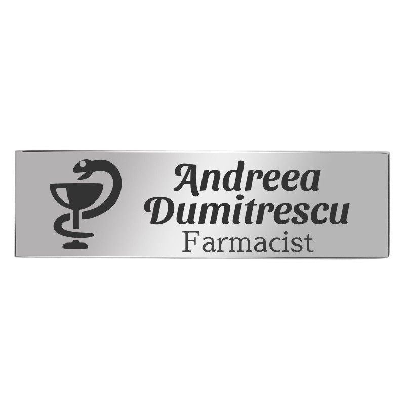 Ecuson Personalizat Inox Argintiu Nume Farmacist