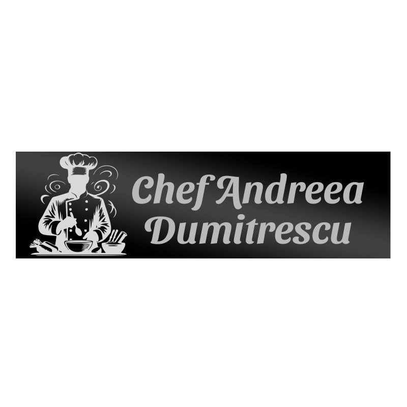                  Ecuson Personalizat Inox Negru Nume Bucatar Chef
               