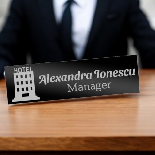 Ecuson Personalizat Inox Negru Nume Manager Hotel
