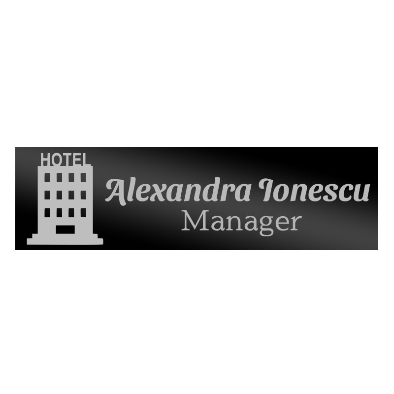 Ecuson Personalizat Inox Negru Nume Manager Hotel