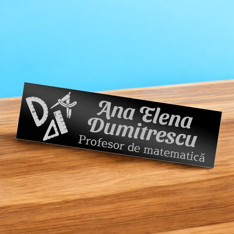 Ecuson Personalizat Inox Negru Nume Profesor Matematica