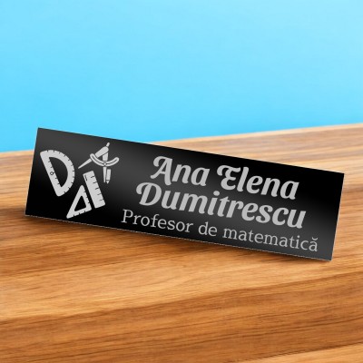 Ecuson Personalizat Inox Negru Nume Profesor Matematica
