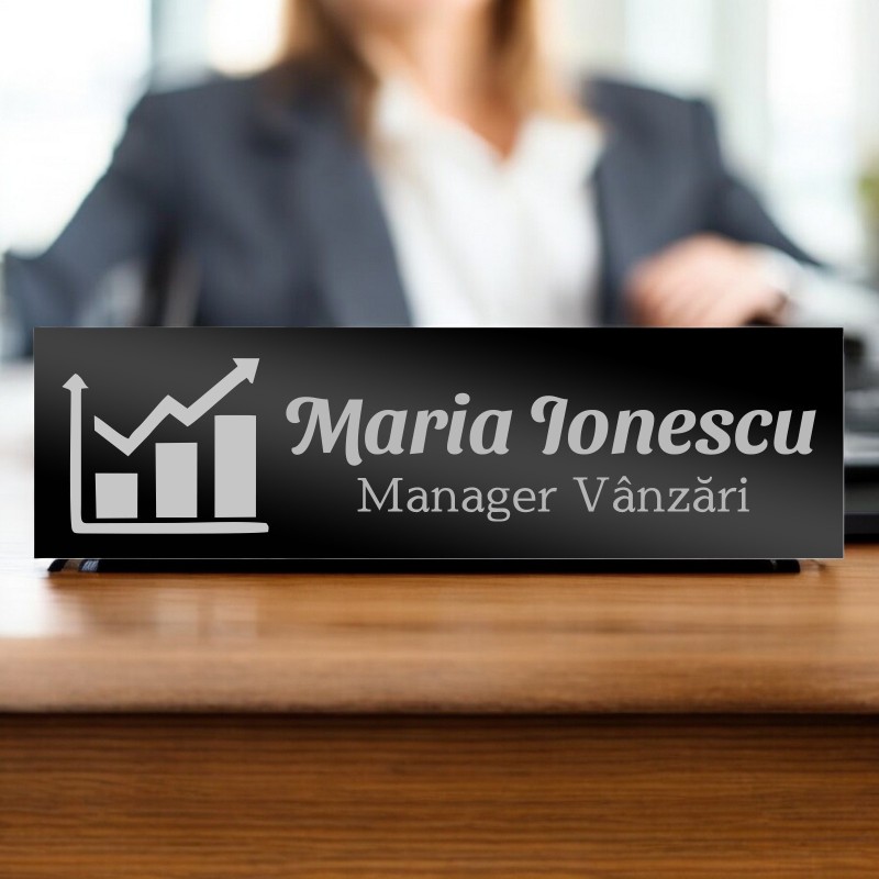 Ecuson Personalizat Inox Negru Nume Manager Vanzari