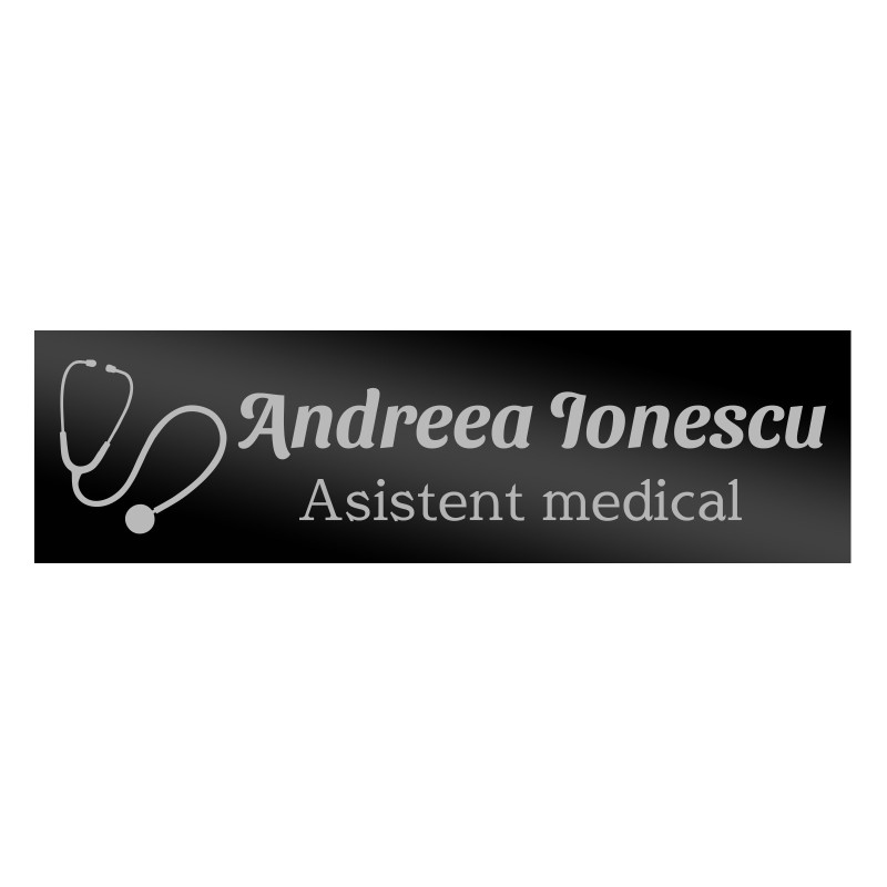                  Ecuson Personalizat Inox Negru Nume Asistent Medical
               