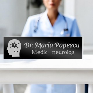 Ecuson Personalizat Inox Negru Nume Doctor Neurolog