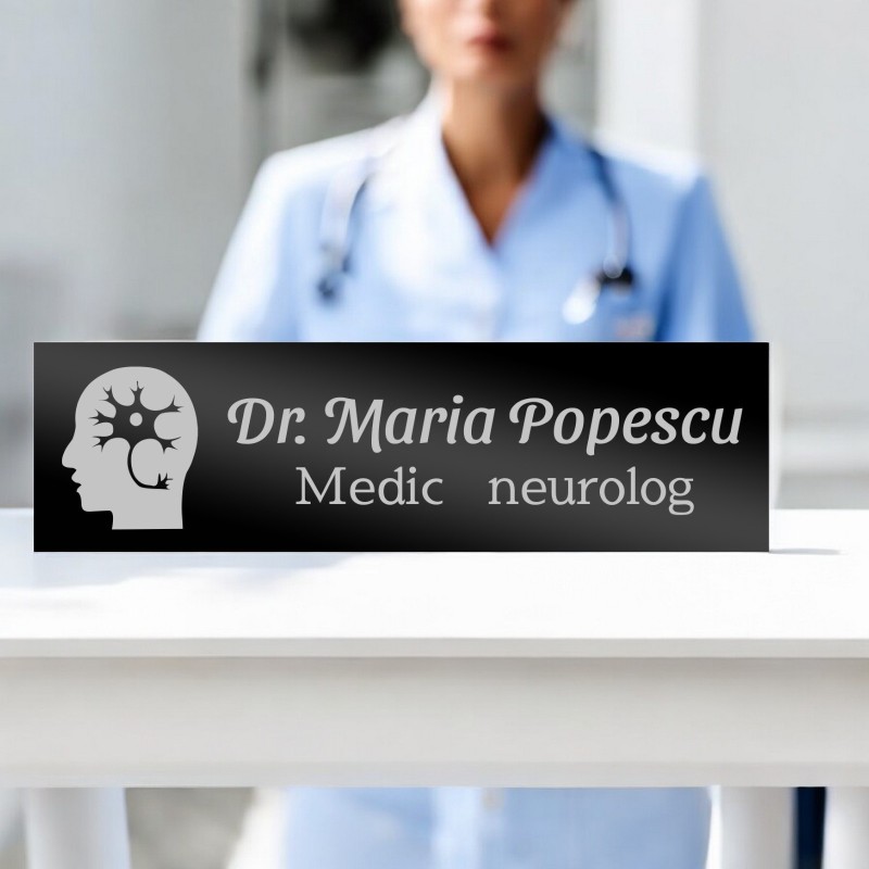 Ecuson Personalizat Inox Negru Nume Doctor Neurolog