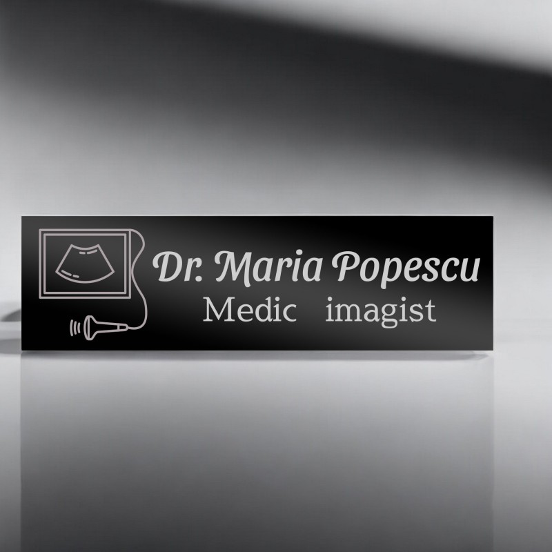 Ecuson Personalizat Inox Negru Nume Doctor Imagist