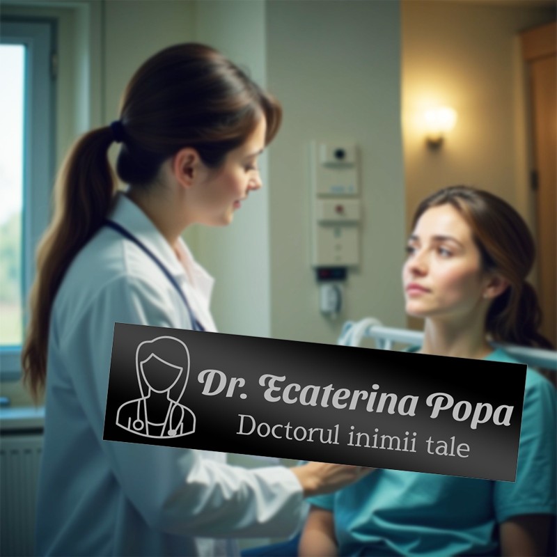                  Ecuson Personalizat Inox Negru Nume Doctorul Inimii
               