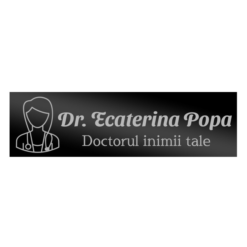 Ecuson Personalizat Inox Negru Nume Doctorul Inimii