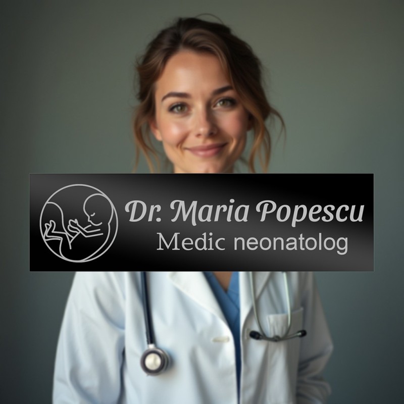                  Ecuson Personalizat Inox Negru Nume Doctor Neonatolog
               