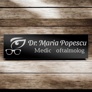Ecuson Personalizat Inox Negru Nume Doctor Oftalmolog