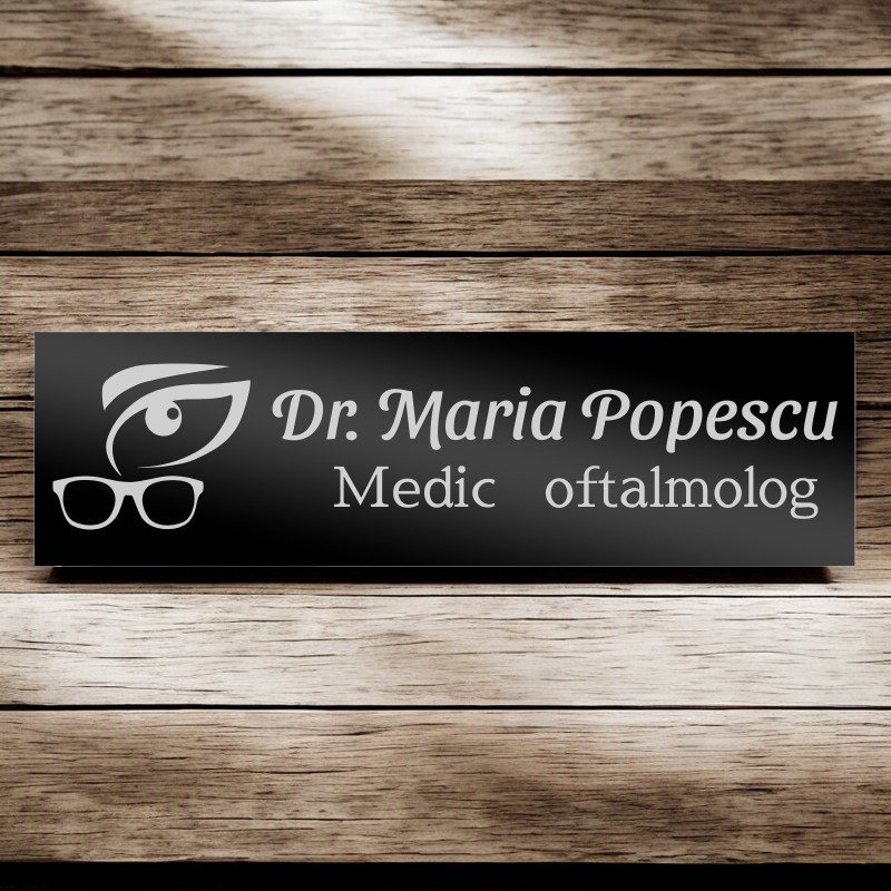 Ecuson Personalizat Inox Negru Nume Doctor Oftalmolog