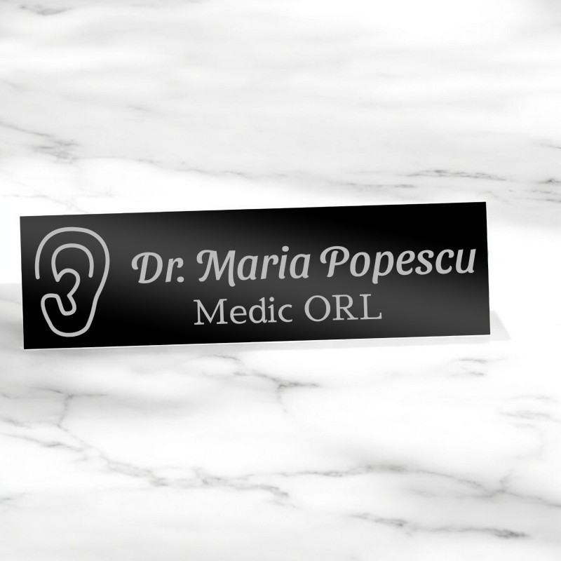 Ecuson Personalizat Inox Negru Nume Doctor ORL