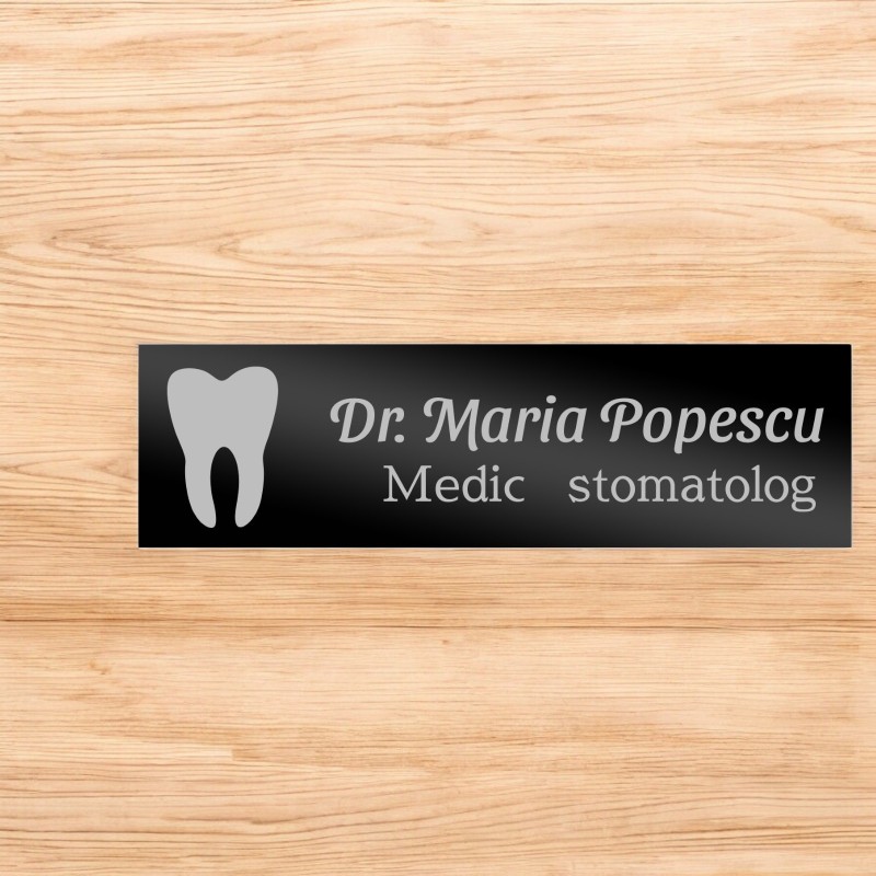 Ecuson Personalizat Inox Negru Nume Doctor Stomatolog