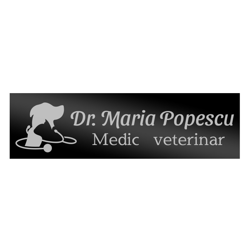 Ecuson Personalizat Inox Negru Nume Doctor Veterinar