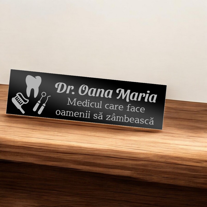 Ecuson Personalizat Inox Negru Nume Medic Stomatolog