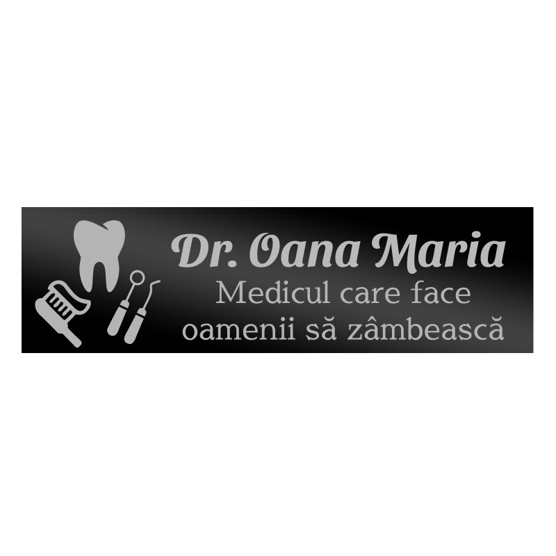 Ecuson Personalizat Inox Negru Nume Medic Stomatolog