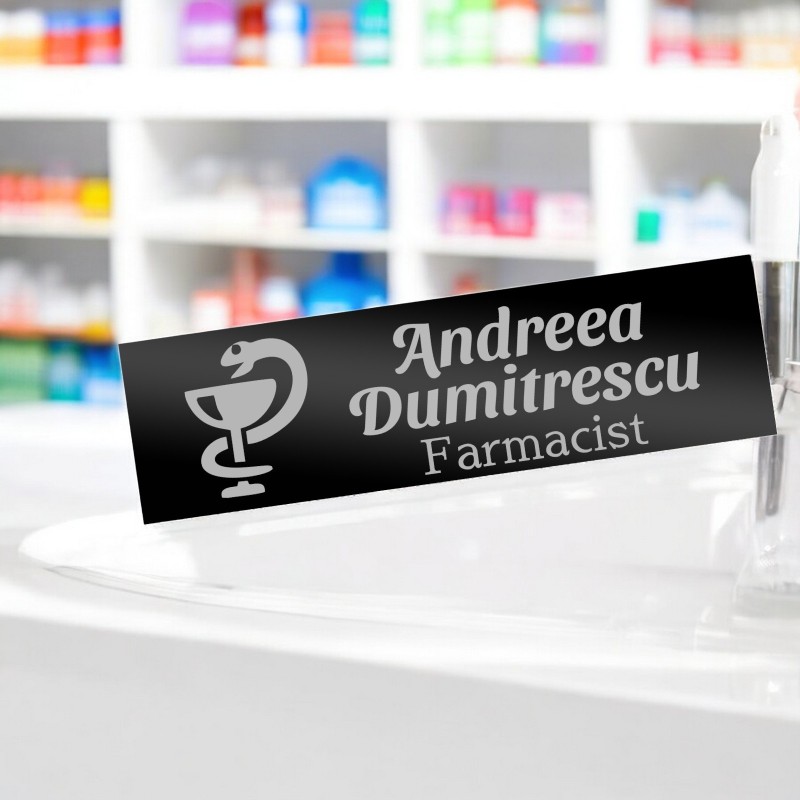                  Ecuson Personalizat Inox Negru Nume Farmacist
               