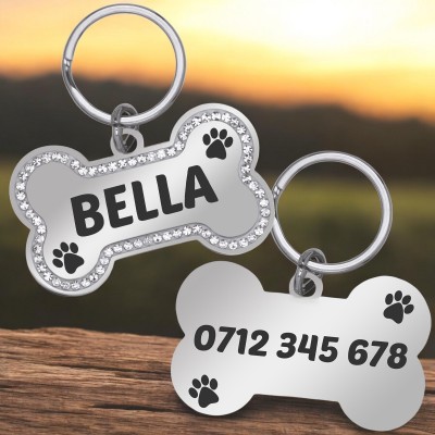 Medalion Personalizat Os Pietre Inox Argintiu Nume Numar de telefon