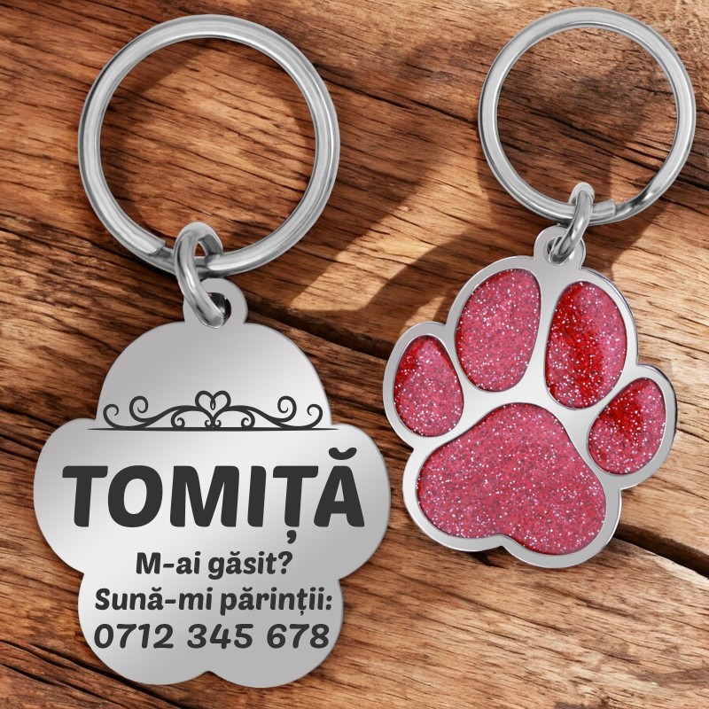 Medalion Personalizat Labuta Rosie Inox Argintiu Nume Numar de telefon