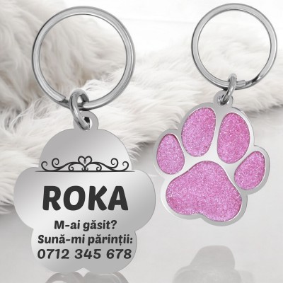 Medalion Personalizat Labuta Roz Inox Argintiu Nume Numar de telefon