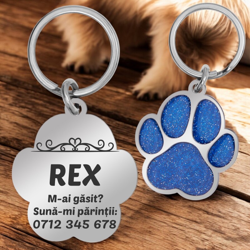Medalion Personalizat Labuta Albastra Inox Argintiu Nume Numar de telefon
