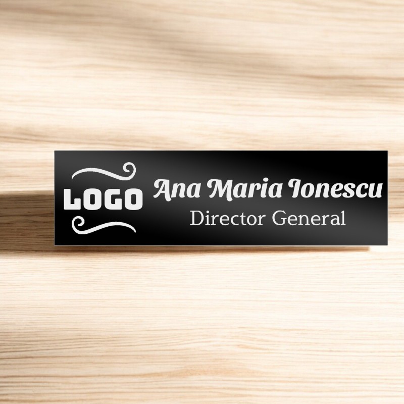                  Ecuson Personalizat Inox Negru Logo Companie Nume Functie
               