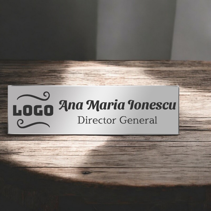                  Ecuson Personalizat Inox Argintiu Logo Companie Nume Functie
               