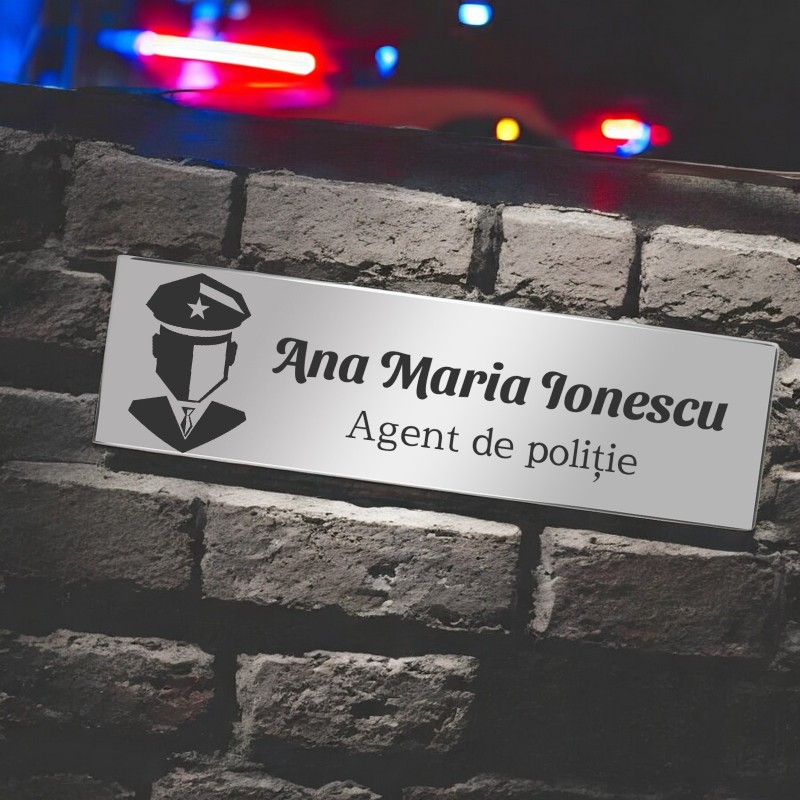 Ecuson Personalizat Inox Argintiu Nume Politie