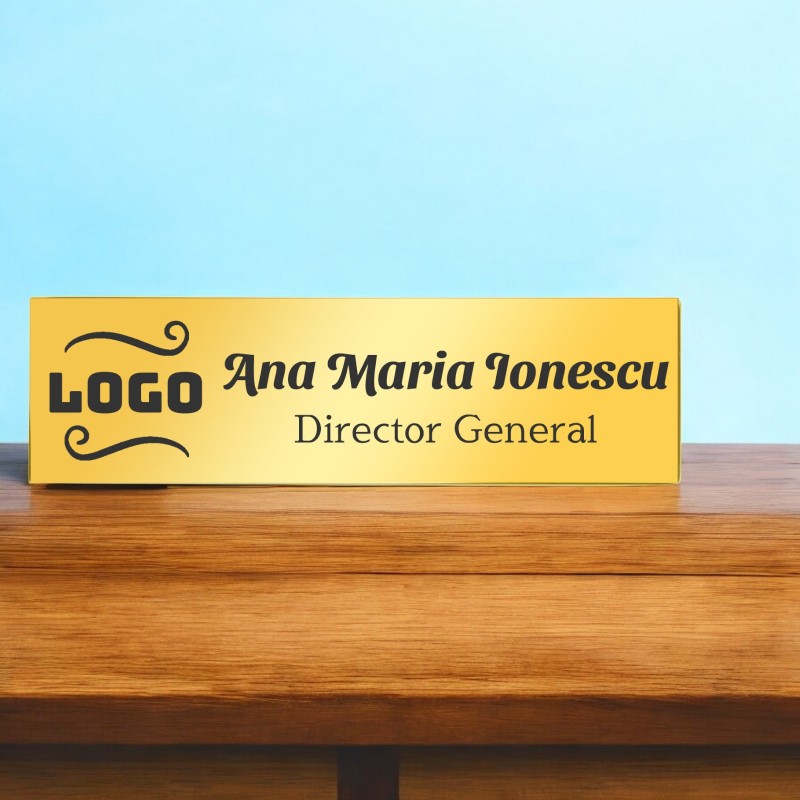                  Ecuson Personalizat Inox Auriu Logo Companie Nume Functie
               