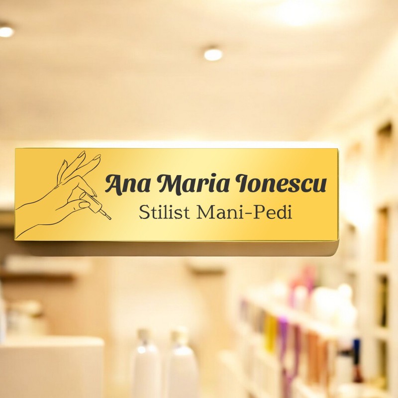 Ecuson Personalizat Inox Auriu Nume Stilist Manichiura Pedichiura