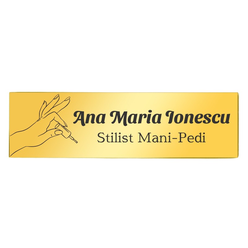 Ecuson Personalizat Inox Auriu Nume Stilist Manichiura Pedichiura