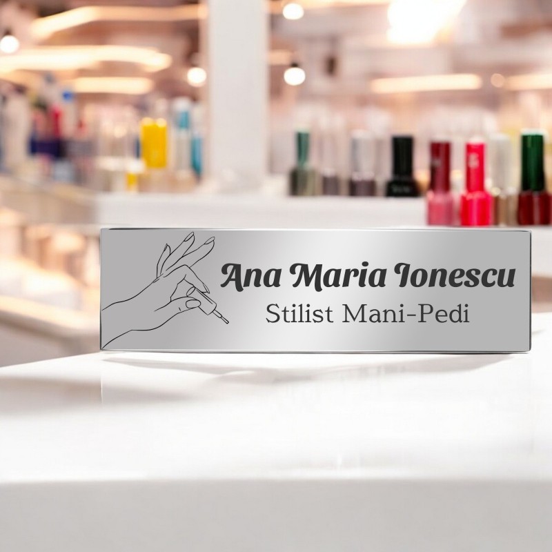                  Ecuson Personalizat Inox Argintiu Nume Stilist Manichiura Pedichiura
               