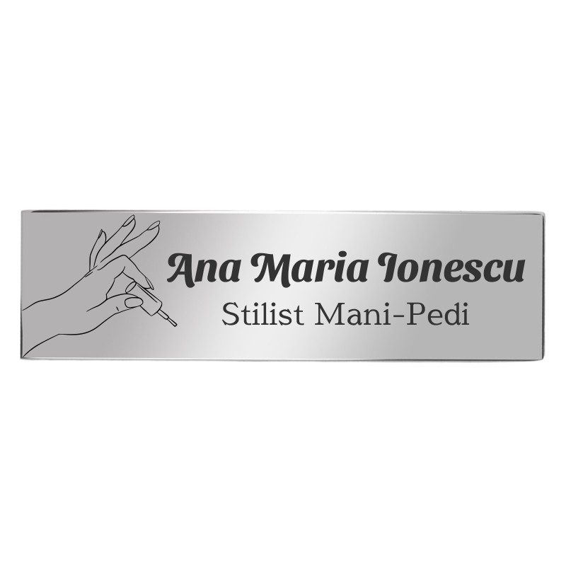                  Ecuson Personalizat Inox Argintiu Nume Stilist Manichiura Pedichiura
               
