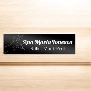 Ecuson Personalizat Inox Negru Nume Stilist Manichiura Pedichiura
