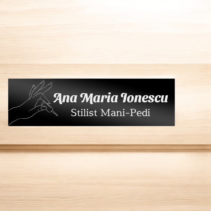 Ecuson Personalizat Inox Negru Nume Stilist Manichiura Pedichiura