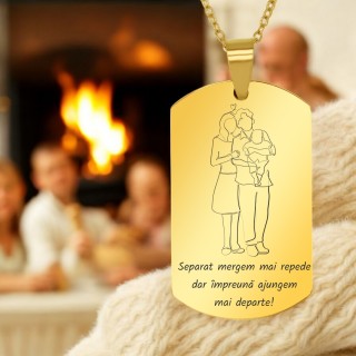 Colier Personalizat Army Inox Auriu Familie